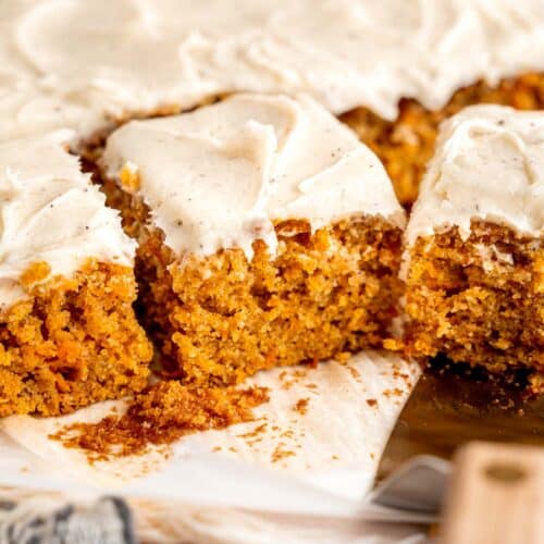Moist spiced carrot cake with brown butter cream cheese frosting.
