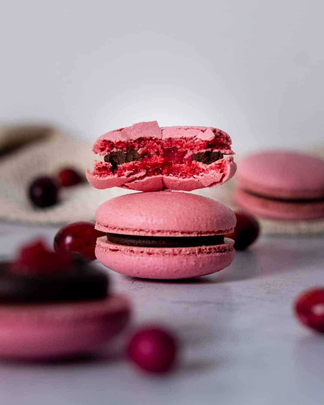 Chocolate Cranberry Macarons Broken Oven Baking