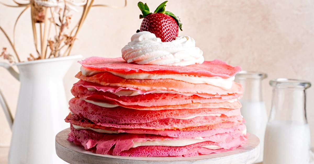 Strawberries and Cream Crepe Cake Broken Oven Baking