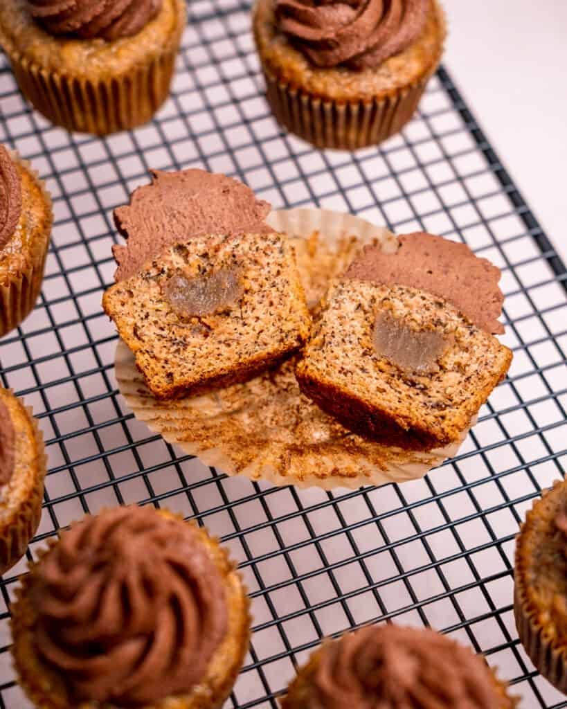 Toffee filled banana cupcakes