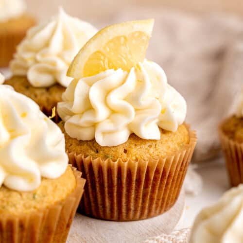 Lemon zucchini cupcakes with lemon cream cheese frosting.