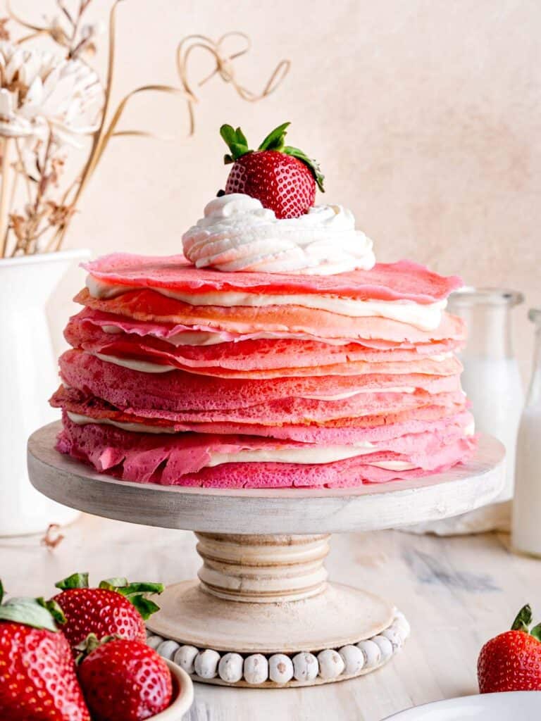 Strawberries and Cream Crepe Cake Broken Oven Baking
