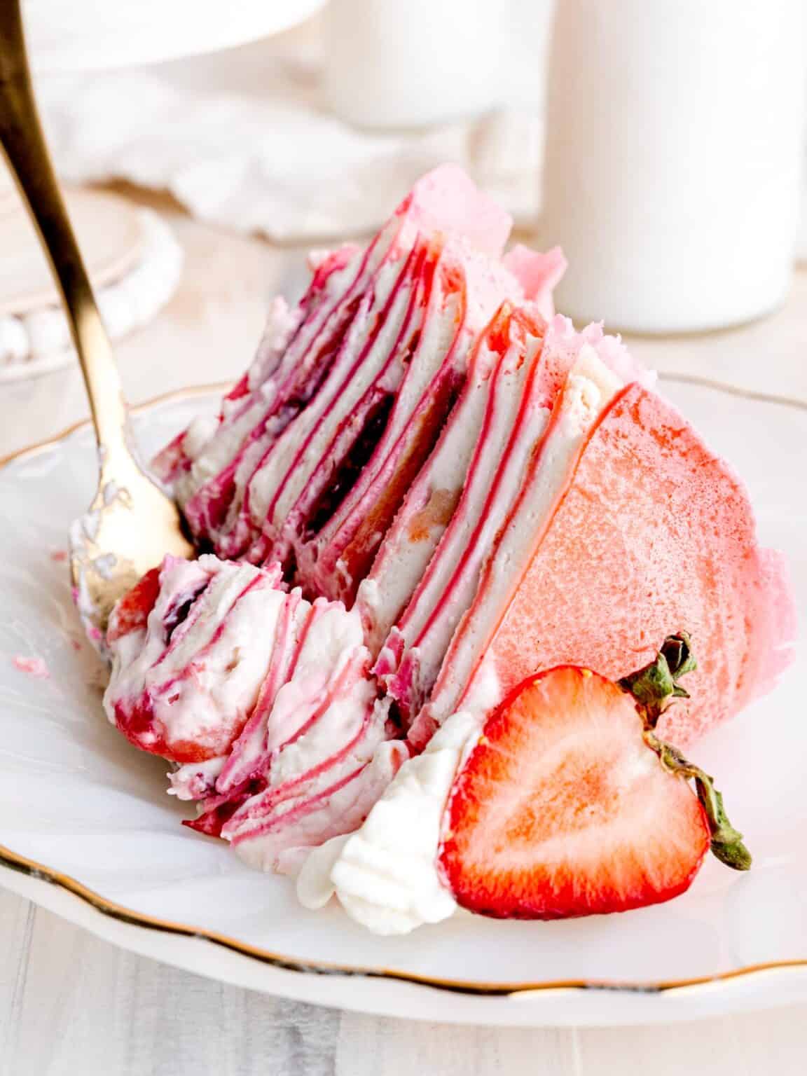 Strawberries and Cream Crepe Cake Broken Oven Baking
