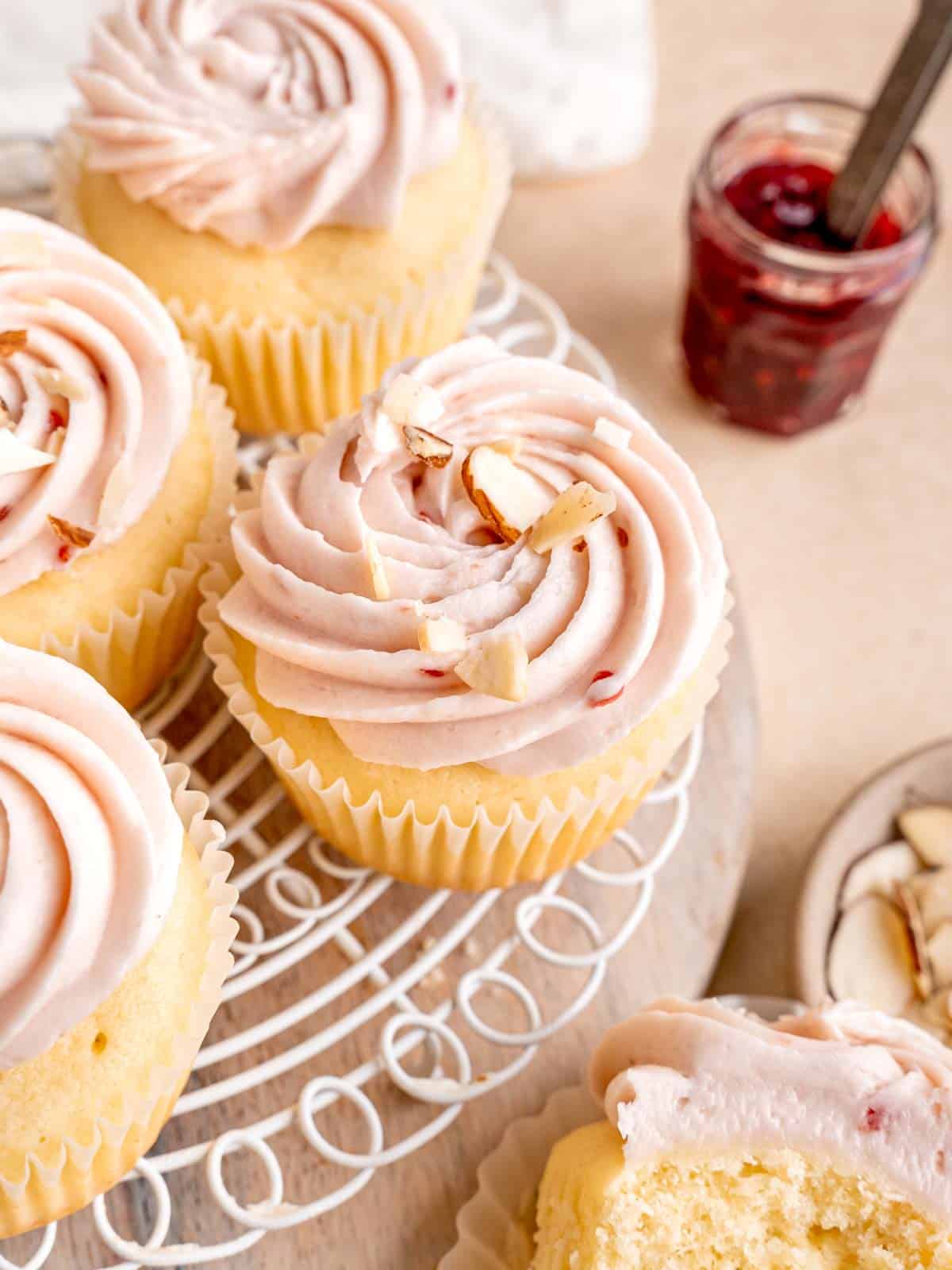 Almond Cupcakes with Raspberry Cream Cheese Frosting – Broken Oven Baking