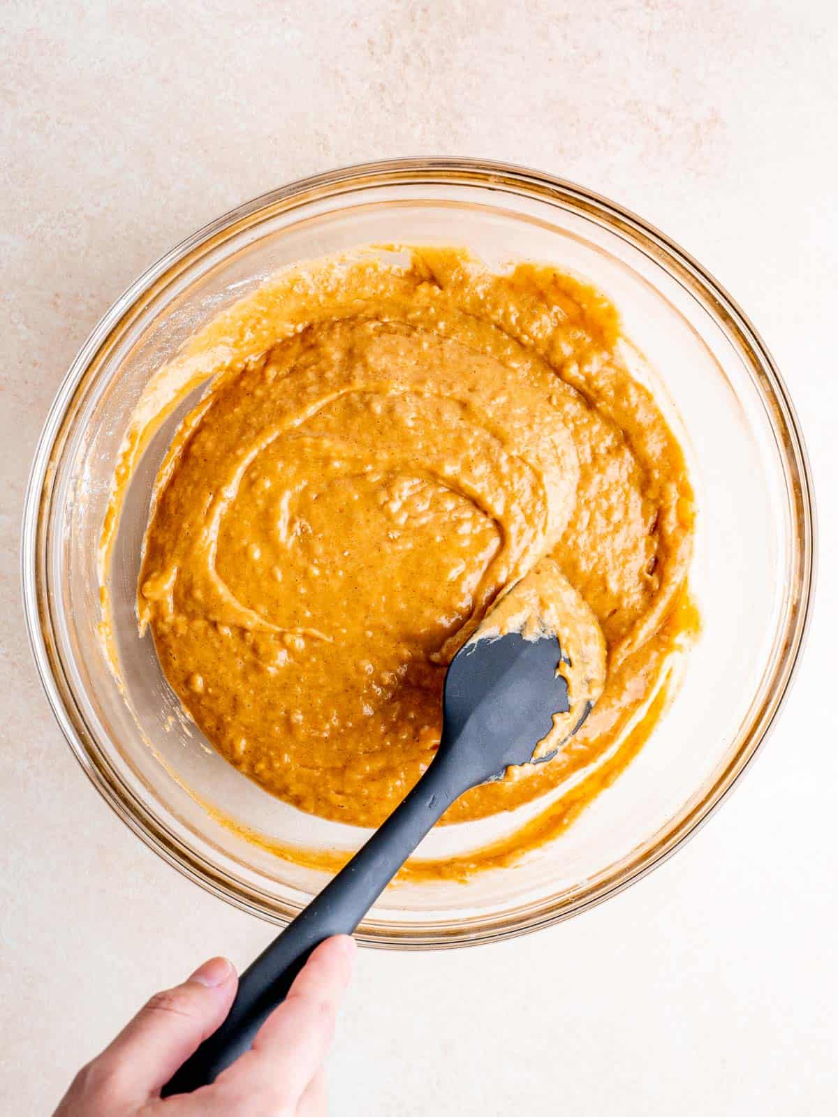 Pumpkin cake batter in a bowl.