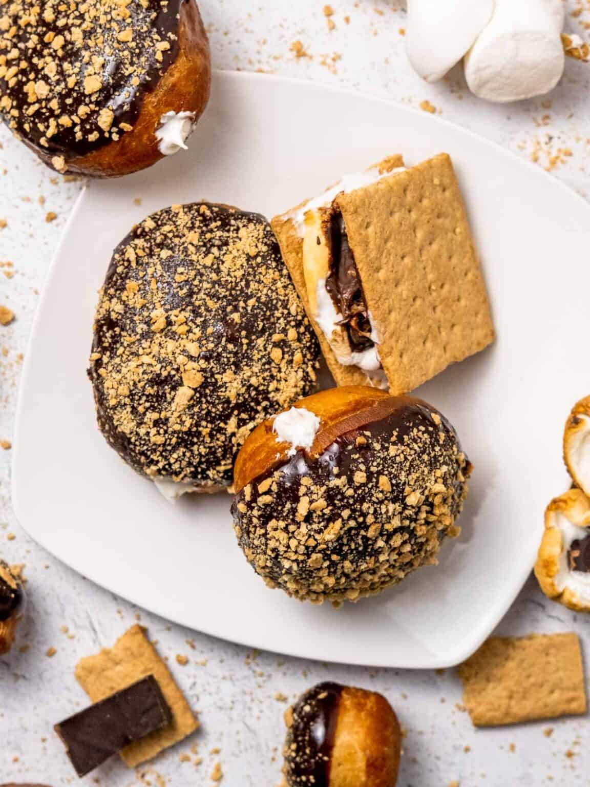 Marshmallow Cream Filled S'mores Donuts Broken Oven Baking