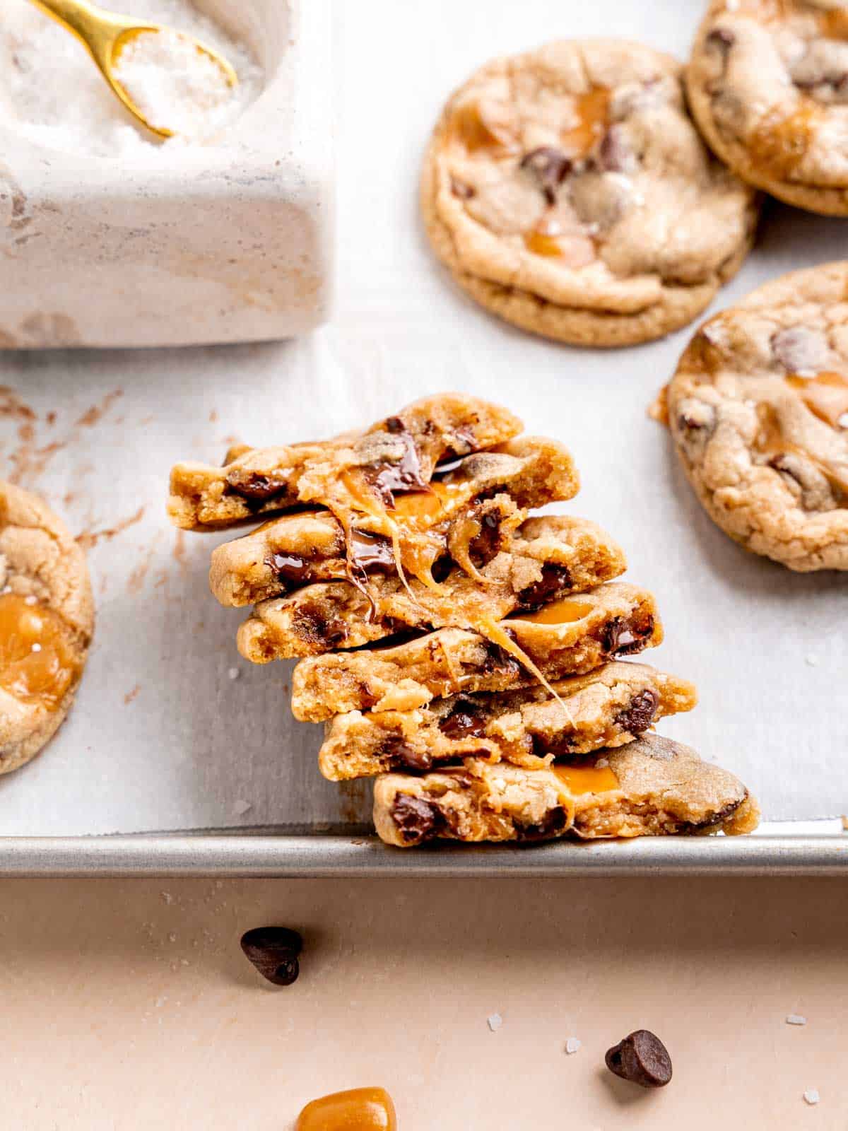 The BEST Salted Caramel Chocolate Chip Cookies!