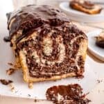 Vanilla and chocolate swirled marble loaf cake.