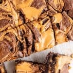Top view of chocolate peanut butter brownies.