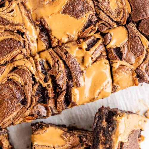 Top view of chocolate peanut butter brownies.