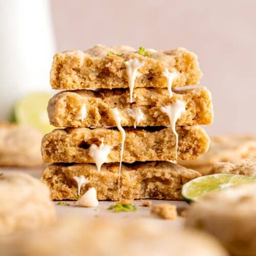 A stack of white chocolate chip key lime cookies.
