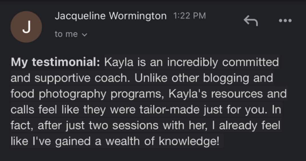 Coaching call testimonial by Jacqui Wormington.