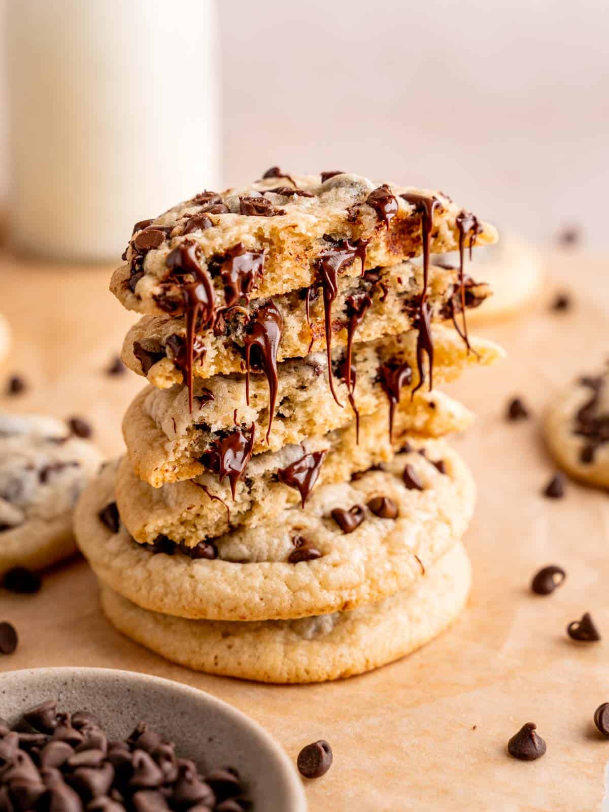 A stack of chocolate chip cookies without brown sugar.