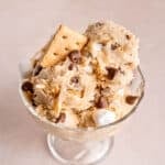 Scoops of edible s'mores cookie dough in a bowl.
