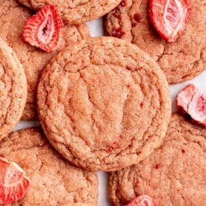 Soft and chewy strawberry sugar cookies.