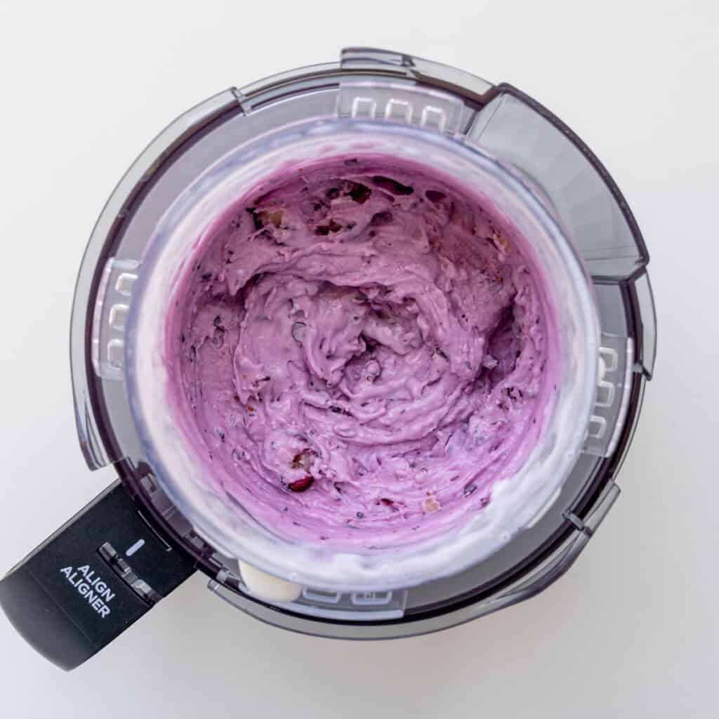 Lemon cheesecake ice cream with blueberries mixed in.