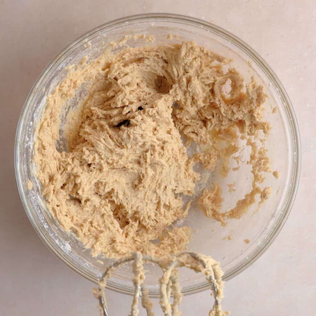 Snickerdoodle cookie dough mixture combined in a bowl.