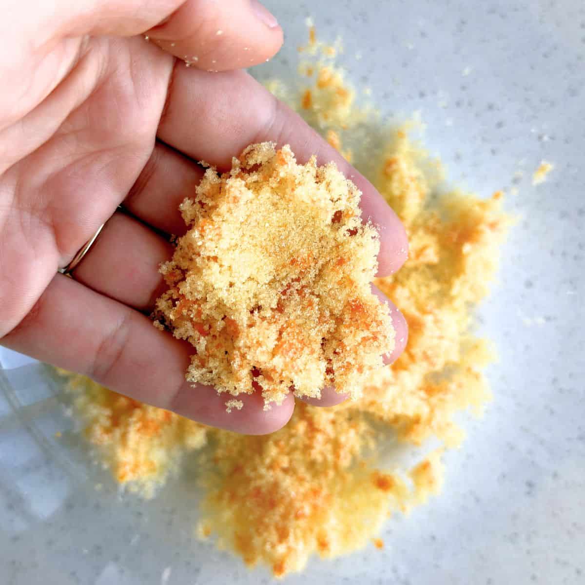 Granulated sugar and orange zest rubbed together.