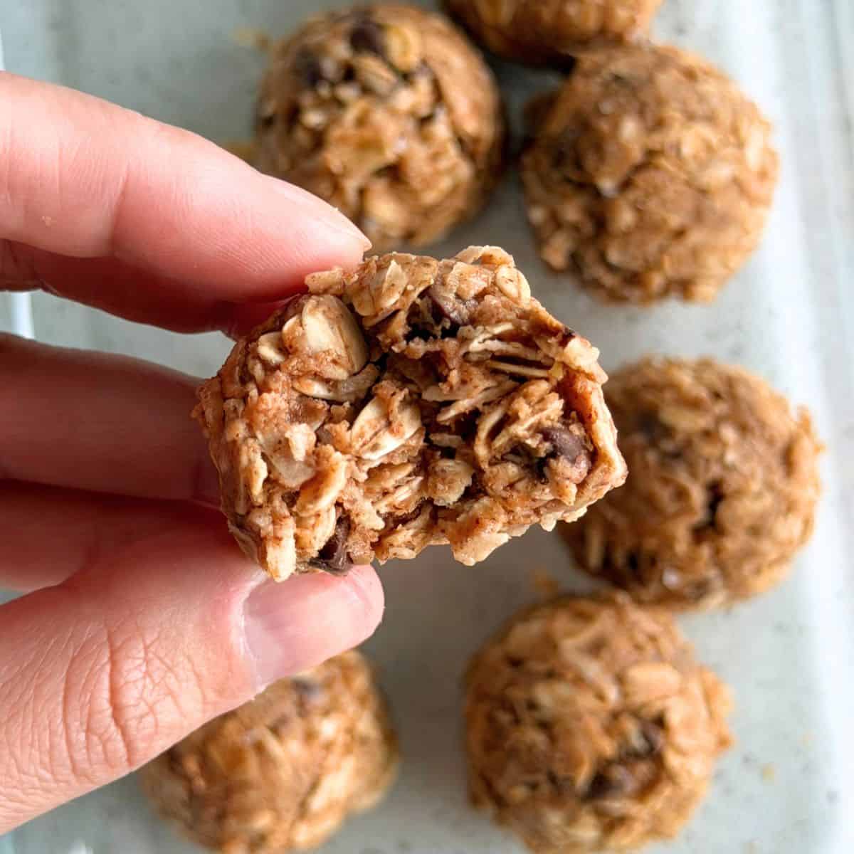 The inside of an almond butter energy ball.